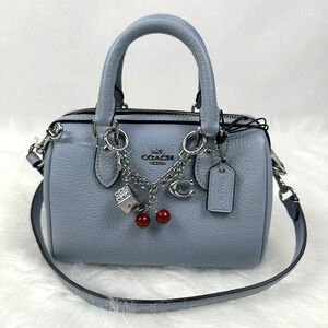 Coach Mini Rowan Crossbody Bag With Charms CBJ15 In Leather/Silver/Ice Blue NWT